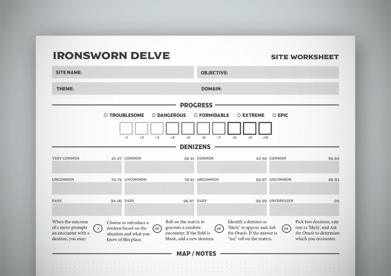 Ironsworn: Delve - Site Worksheet